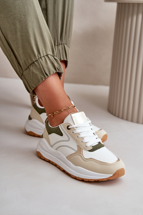 Dámske Sneakersy Na Platforme Z Eko Kože Béžovo-Zelené Issatta