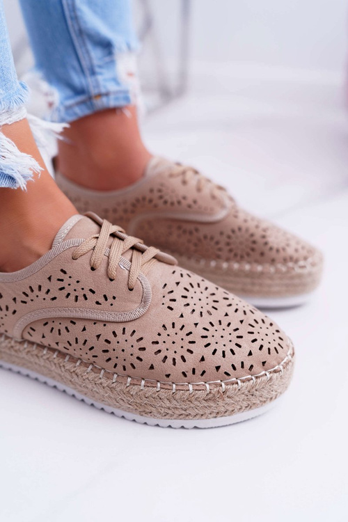 Dámské Espadrilky šněrovala Semišové Béžové MyShoes