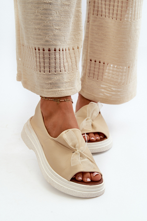 Zazoo 2939 Kožené Dámské Sandály S Mašlí Světle Béžové