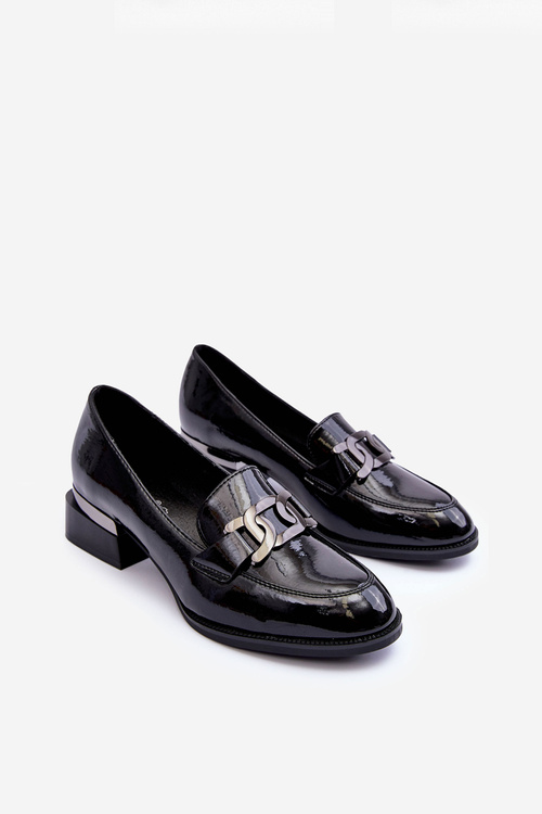 Lakované polobotky mokasíny na podpatku černé Sakina