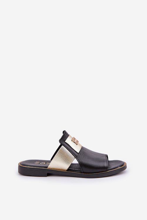 Elegantné Šľapky Z Prírodnej Kože Na Plochoskalnom Podpätku Zazoo 40423 Čierne