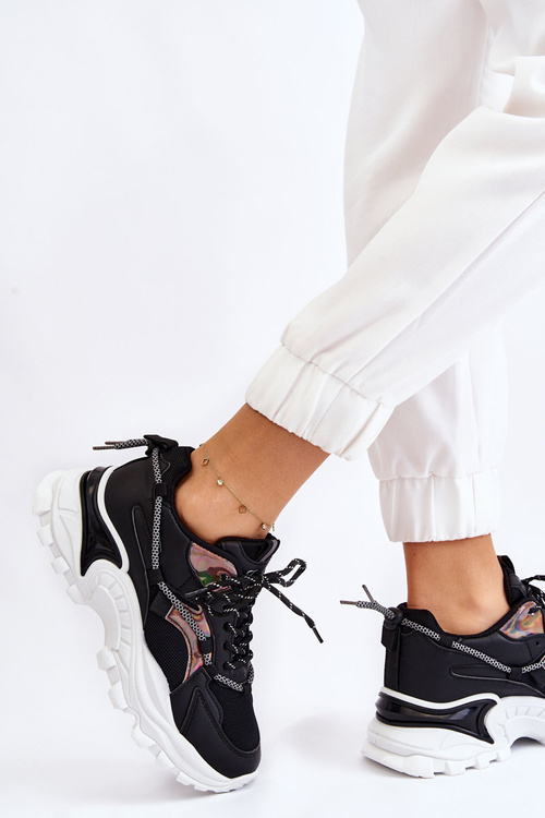 Dámská sportovní obuv šněrovaná na platformě Černá Minea