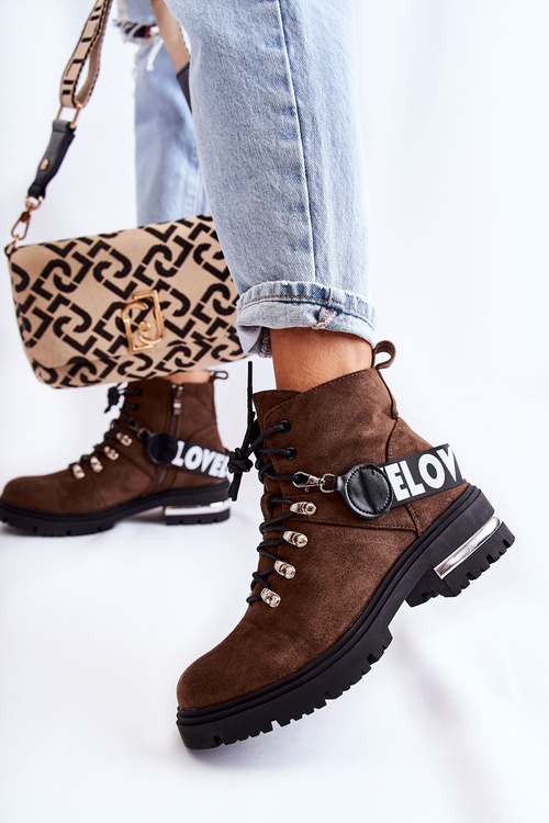 Semišové Teplé Boty S Páskem Tmave Hnědá Aurelio