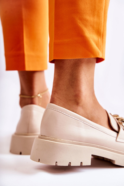 Loafer kožené topánky, ľahký béžový reťaz priateľský