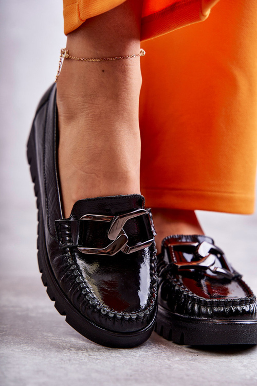 Dámské kožené mokasíny na platformě Černé Venesia