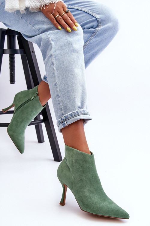 Dámské semišové boty na podpatku zelené Merisa
