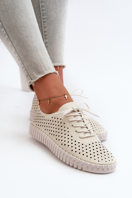 Kožené dámské tenisky s výšivkou béžové Ilvima