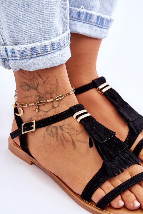 Dámske sandále byt semiš boho čierna lucy