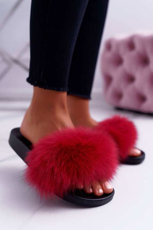 Ženské flip -flops s prírodnou kožušinou, Red Naturis