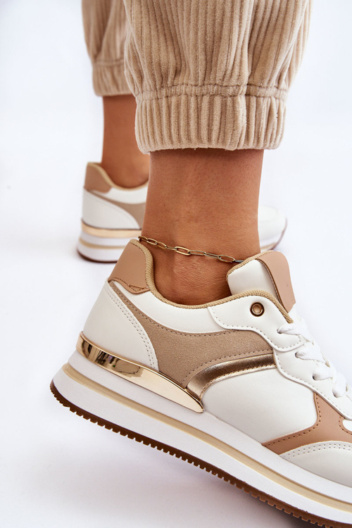 Dámská módní sportovní obuv na klínku Bílo-béžová Yuki