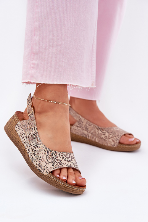 Kožené Dámske Sandále Na Klíne Maciejka L7069-04 Béžové