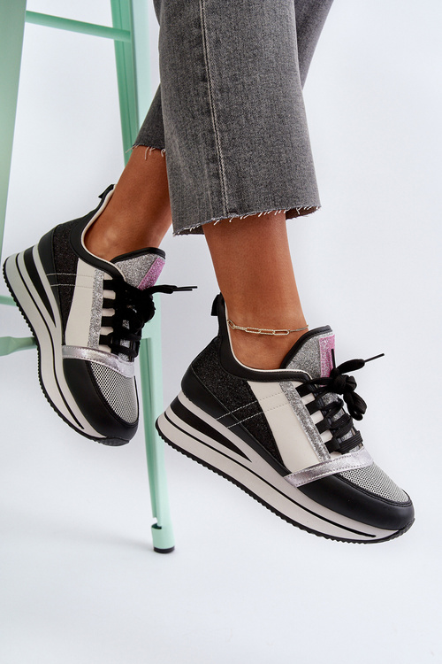 Dámské tenisky na klíně a platformě s flitry černé Rafani