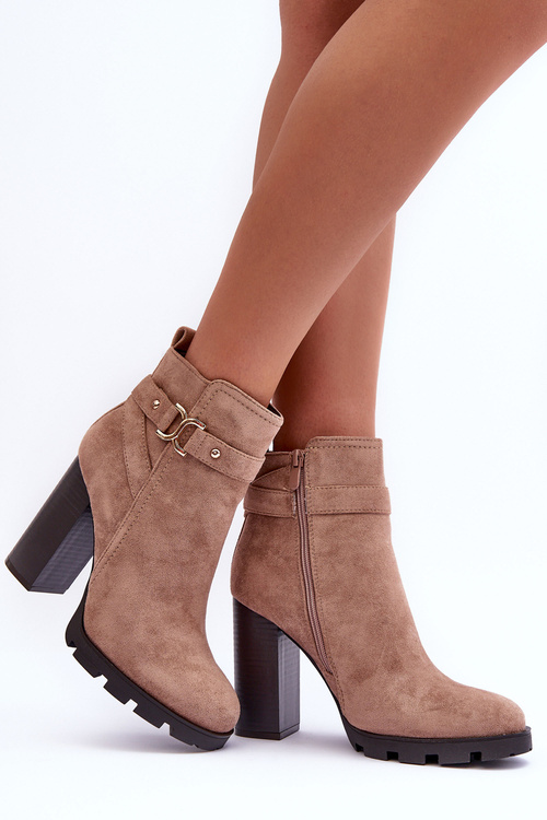Zamszové Botky Na Vysokém Sloupku Bežové Liani