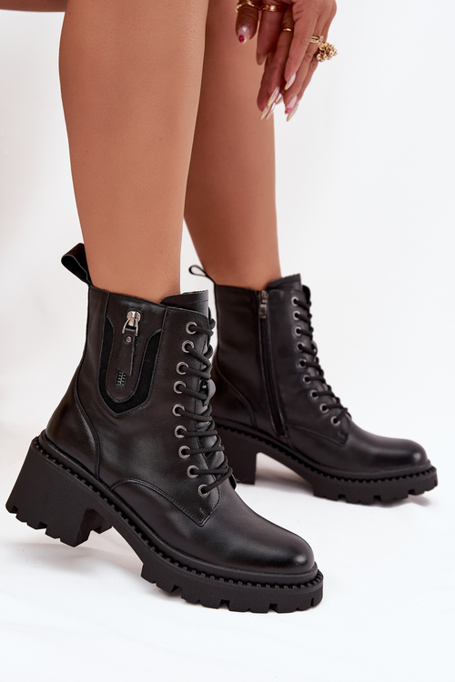 Kožené dámske čižmy na kocku s izoláciou Vinceza 86418 Čierne