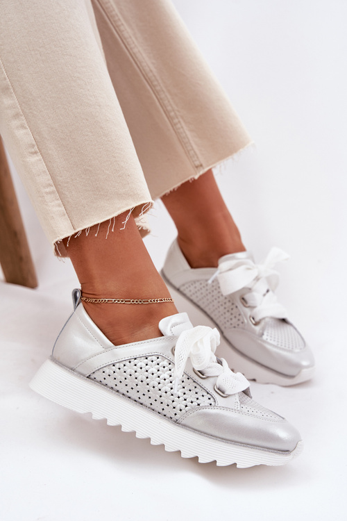 Dámské Kožené Tenisky Na Platformě D&A LR51-796 Stříbrné