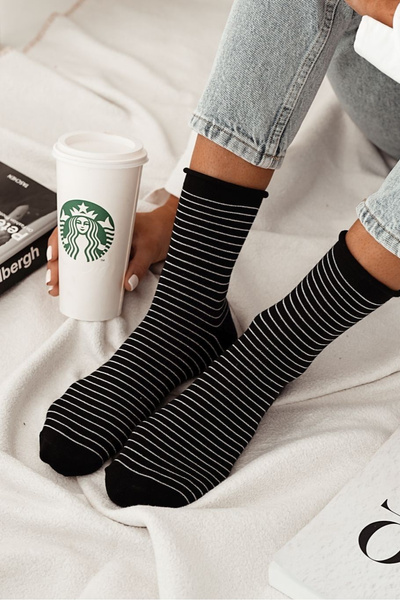 Dámské Bezotlakové Ponožky S Tenkými Pásky Černé