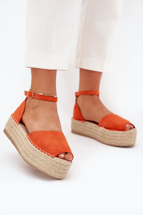 Dámske espadrilky na platforme s pletením oranžové Selise