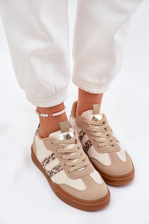 Dámské tenisky z eko semiše s leopardím vzorem béžové Satylies