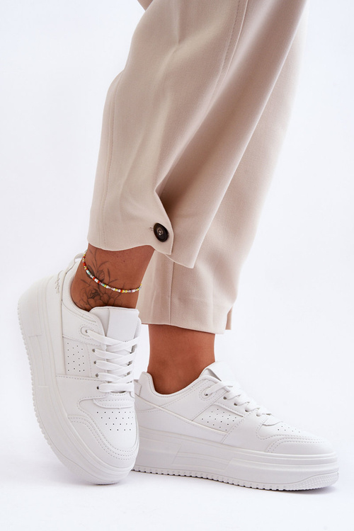 Dámské kožené sportovní boty na masivní platformě bílé Belisso