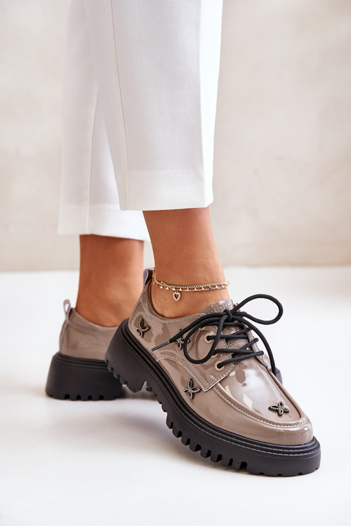 Lakované Dámske Polobotky S Ozdobami Prírodná Koža Béžová Artiker 55C1010