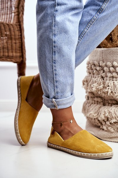 Ženské velor espadrilles žlté vulkáno