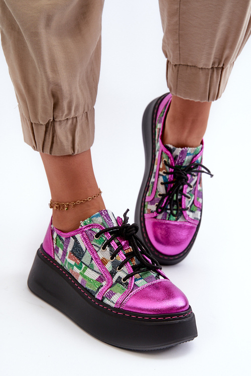 Dámske kožené tenisky na platforme Maciejka 06479-15 Fuksia