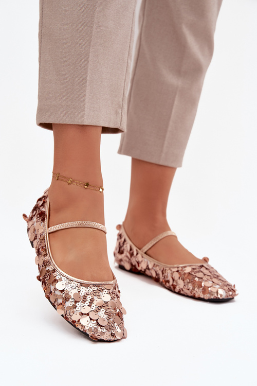 Baleríny Ozdobené Flitry Růžové Šampaňské Terlina
