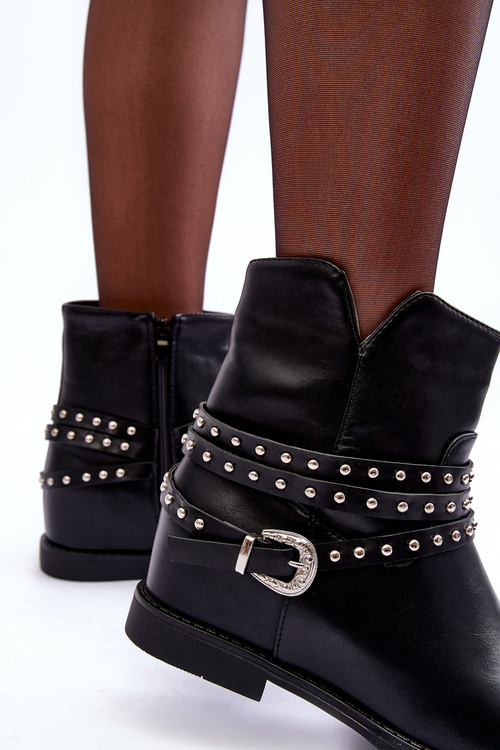 Zdobené kožené dámske ploché podpätky čierna Adkrana