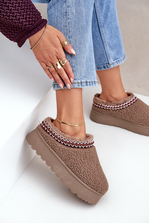 Snehule Papuče Na Platforme S Kožušinou Typu Baran Hnedé Ovirissa