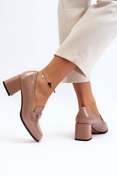 Lakýrované lodičky na podpatku béžové Felicijana