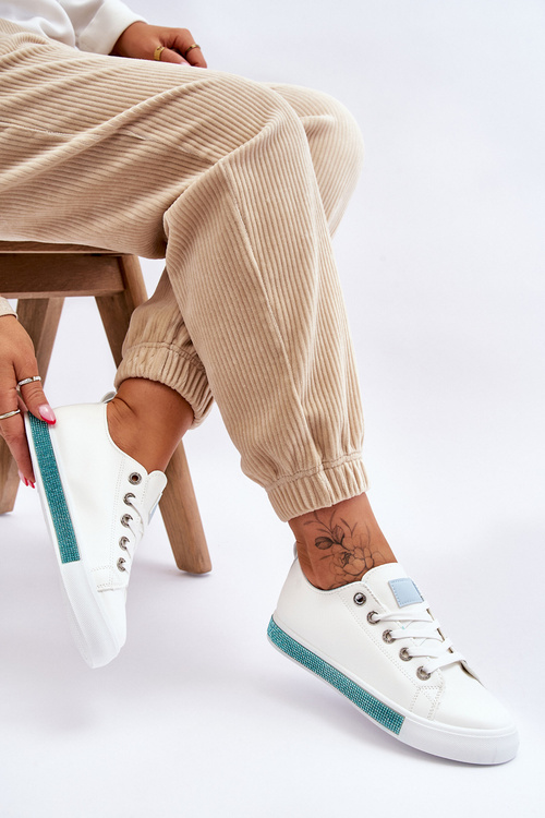 Nízke dámske tenisky s bielymi a modrými kamienkami Demira