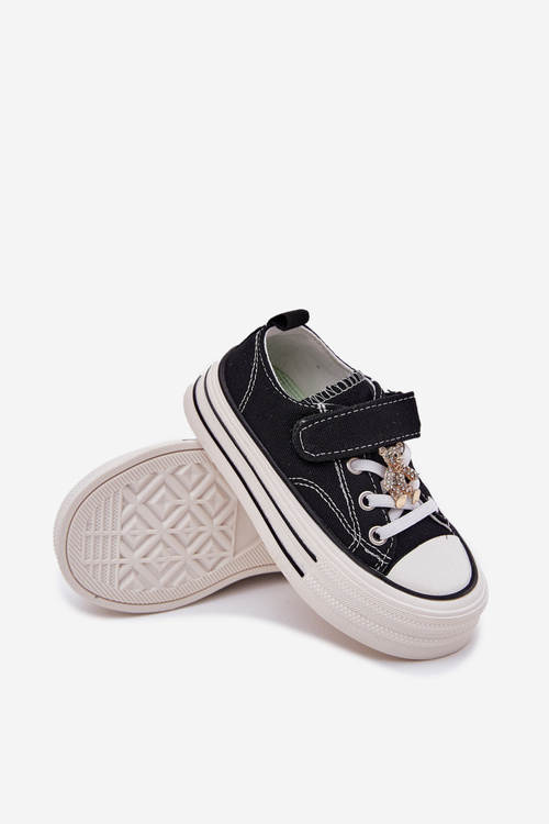 Dievčenské Tenisky So Zlatým Klipom Medveď Čierne Solena