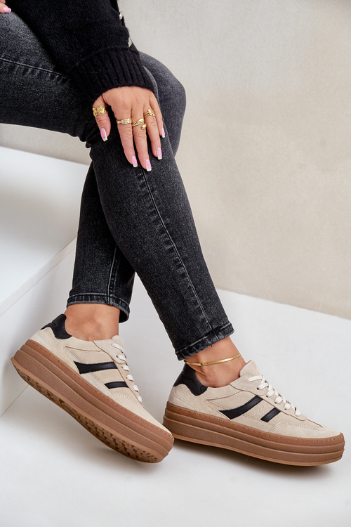 Semišové tenisky na platformě béžové Zazoo N1176