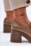 Kůže Polobotky Na Sloupku S Ozdobou Tmavě Béžové Gelanor