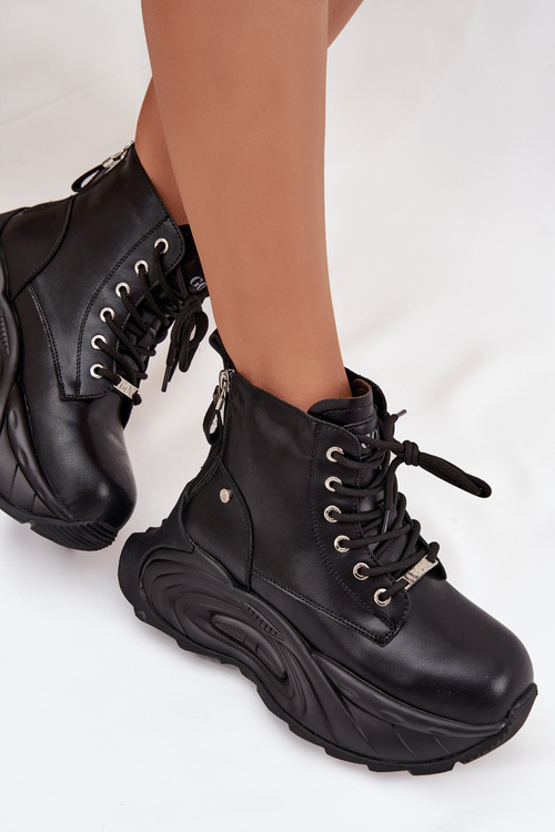 Kožené zateplené dámské kotníkové boty na platformě GOE SS2N4301 Černé