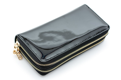 Duży Damski Czarny Lakierowany Portfel Nobo