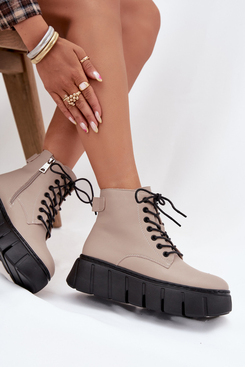 Kožené zateplené dámské kotníkové boty na platformě Vinceza 66803 béžové