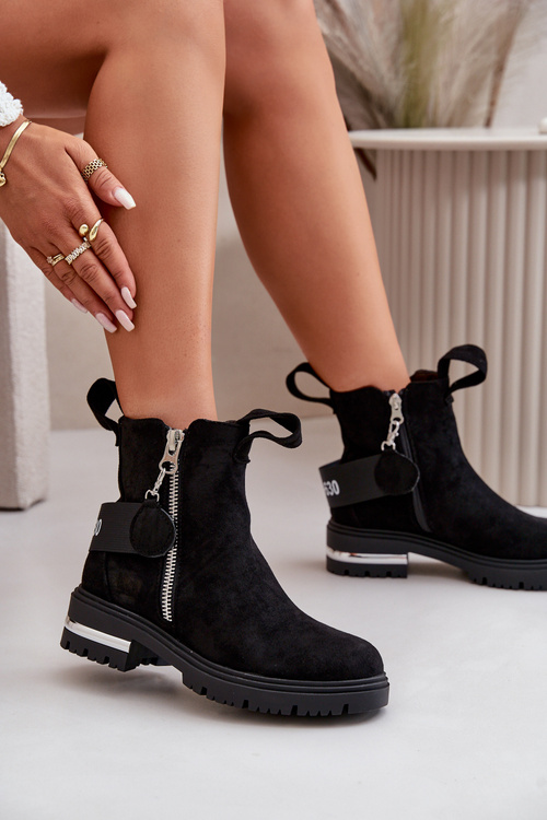 Dámské zateplené kozačky na zip Černá Calvaro