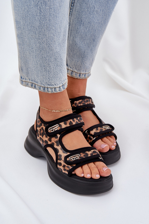 Eko Kožené Ľahké Sandále Na Platforme Panther Hnedé