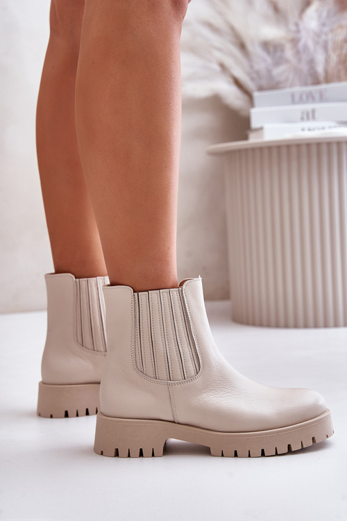 Dámské boty na plochém podpatku kožené světle béžové Lewski 3611