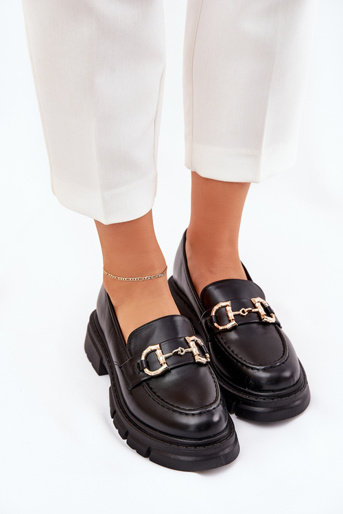 Dámské Mokasíny Eko Kůže Se Zlatým Detalem Černé Ravalissea