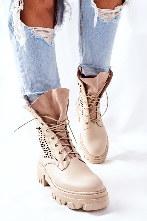 Dámské Kotníkové Kožené Boty Béžové Small Hootie