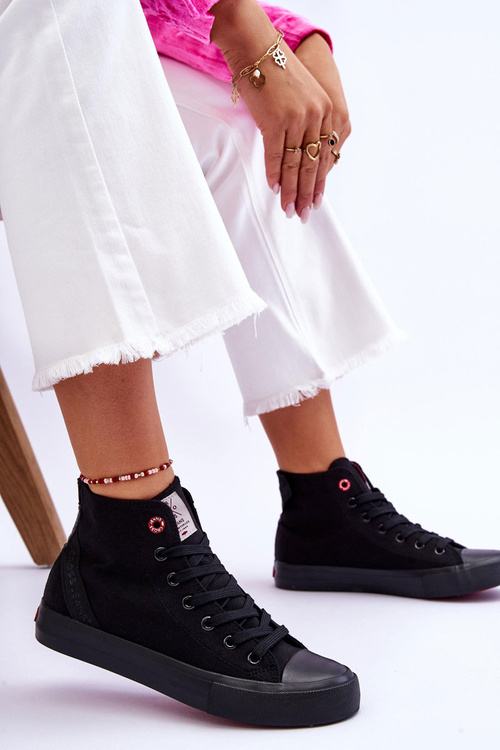 Dámske klasické vysoké tenisky krížové džínsy LL2R4088C Black