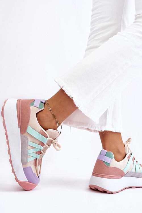 Dámske semišové športové topánky na platforme Beige-Pink Rohan