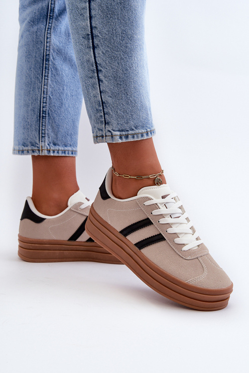 Dámske tenisky na platforme béžovo-čierne Egelia