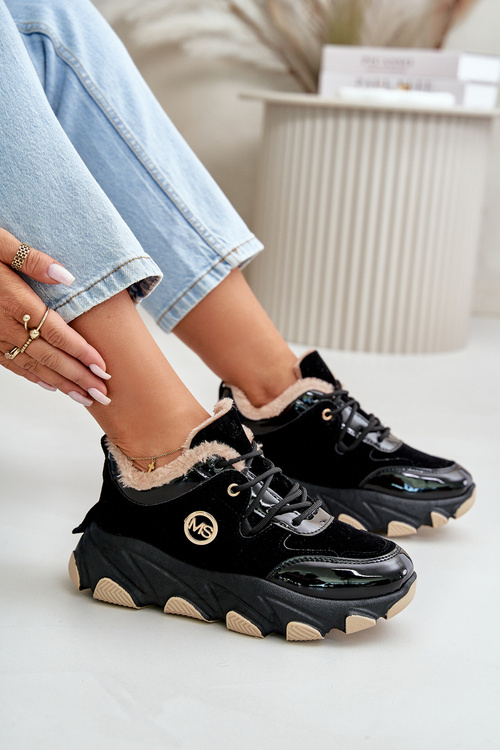 Dámske Športové Topánky Na Šnúrovanie Zateplené Na Platforme Čierne Verioras