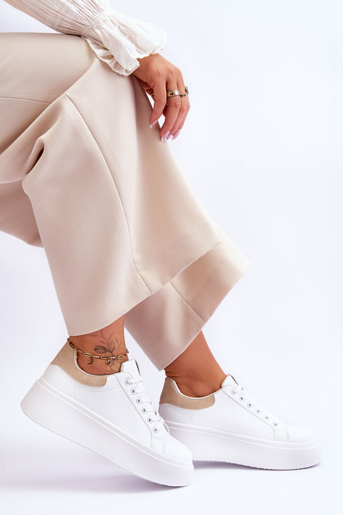 Športové topánky na masívnej bielej a béžovej platforme Boneti