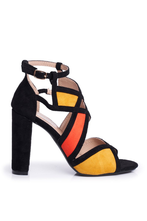 Semišové sandále na čiernom oranžovom post Emolly