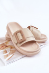 Dámske kožené flip -flops s svorkovou béžovou devia