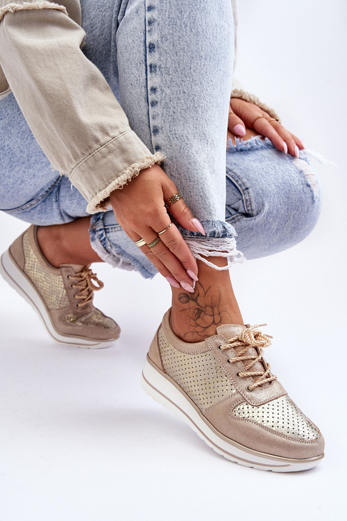 Kůže Sportovní Boty S Perforací S.Barski AL22246 Zlaté